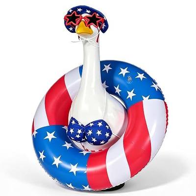 Bikini Porch Goose Outfits Fits 23" Goose Statue Summer Porch Goose Outfit | Independence Day Goose Costume, Hat & Sunglasses Included, Star-Spangled Swim Ring, US 250th Anniversary Garden Decor