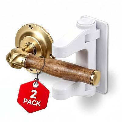 2 Pack Door Locks for Kids Safety, Childproof Door Lever Lock | Universal No-Drilling 3M Adhesive Door Handle Lock, Easy One-Hand Adult Operation, Damage-Free Removal, White