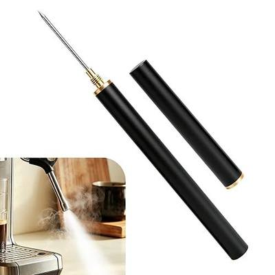 Steam Wand Cleaning Needle for Espresso Machine, Barista Cleaning Tool with Stainless Steel Stick and Wooden Handle and Cap, Espresso Machine Accessories for Milk Frother, Black