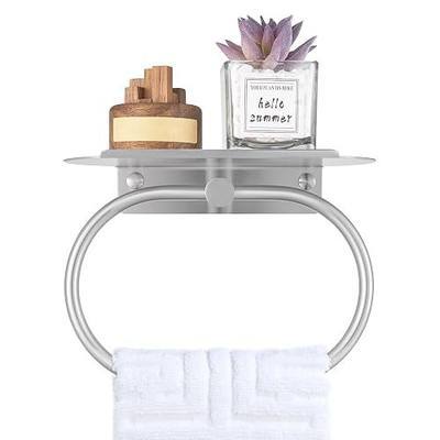Suyar Bathroom Towel Ring with Shelf, Oval Hand Towel Holder Brushed Nickel | SUS304 Stainless Steel, 2-in-1 Space-Saving Design, Versatile Top Shelf for Small Plants Toiletries Soap Phones, Wall Mounted