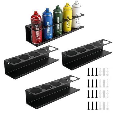 4 Pcs Aerosol Spray Can Holder Rack Organizer for Garage and Shop | Multipurpose Spray Bottle Holder Wall-Mounted, Holds 20 Cans, Steel, Black Powder-Coated, No Assembly Required