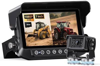 Skid Steer Backup Camera Dual-View 7 Inch 1080p HD, Magnetic Camera, and DVR Recorder for Farm Tractor Trucks, RVs, Trailers, and Farm Heavy Equipment