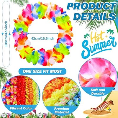 Palonu 200 Pcs Hawaiian Leis Bulk, Party Silk Flower Necklace Colorful Tropical Hawaiian Hula Party Flower Leis for Summer Beach Pool Party Decorations Favors Supplies