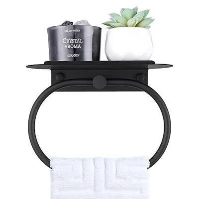 Suyar Oval Towel Ring with Shelf, Bathroom Hand Towel Holder Matte Black | SUS304 Stainless Steel, Space-Saving Solution, Versatile Top Shelf for Small Plants Toiletries Soap Phones, Wall Mounted