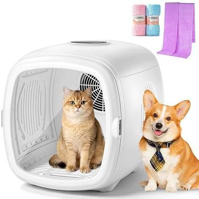 1200W High Velocity Pet Dryer Box for Cats & Small Dogs, Automatic Lonic Full-Body Fast Drying Box with 5 Temp Modes & Adjustable Wind,Low Noise Smart Soft Hair Grooming Dryer with 3 Towels(60L,White)