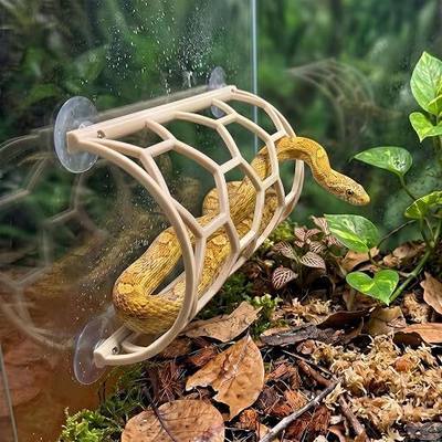 HOZOE Reptile Honeycomb Climbing Shelf, Suction Cup Mounted Snake Hide & Rest Platform, Terrarium Wall Decor Accessories for Ball Python, Corn Snake, Lizard, Bearded Dragon, Gecko (Wood Color)