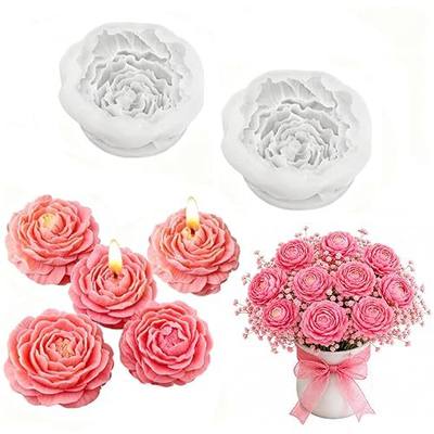 2PCS Peony Flower Silicone Candle Molds 3D Floral Resin Candle Soap Mold Flower Fondant Chocolate Cake Decoration Mold Unique Wax Epoxy Resin Concrete Casting Polymer Clay Craft Home Decor Mould