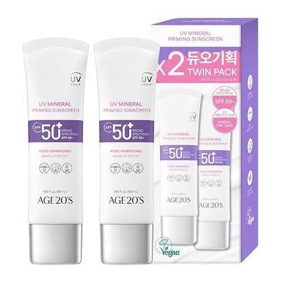 AGE20S UV Mineral Priming Sunscreen SPF 50+ | Vegan Korean Sunscreen | Pore Minimizing Makeup Boost | Lightweight Finish | Twin Pack | 1.69 fl.oz*2ea