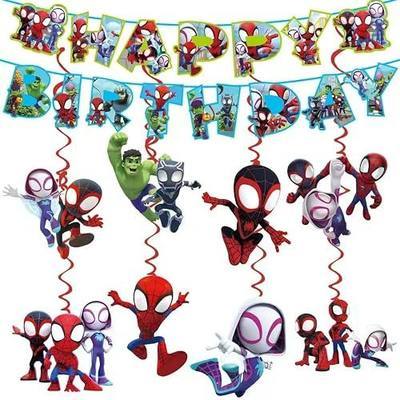 For Spide Happy Birthday Banner, Party Decoration With 8 Vortex Decorative Pendants