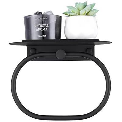 Angle Simple Swivel Towel Ring with Shelf, Hand Towel Holder Matte Black | SUS304 Stainless Steel, Bathroom Kitchen Storage Rack, Wall Mount