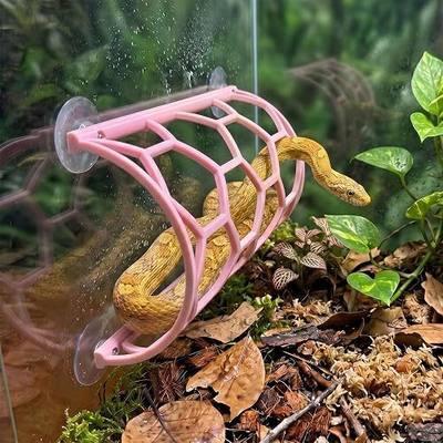 HOZOE Reptile Honeycomb Climbing Shelf, Suction Cup Mounted Snake Hide & Rest Platform, Terrarium Wall Decor Accessories for Ball Python, Corn Snake, Lizard, Bearded Dragon, Gecko (Pink)