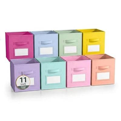 Lourome 11 Inch Cube Storage Bin with Label Window,8 Pack 8-Color Collapsible Storage Bins for Closet Organizers and Storage, Fabric Foldable Storage Cubes for Kids Room & Shelves
