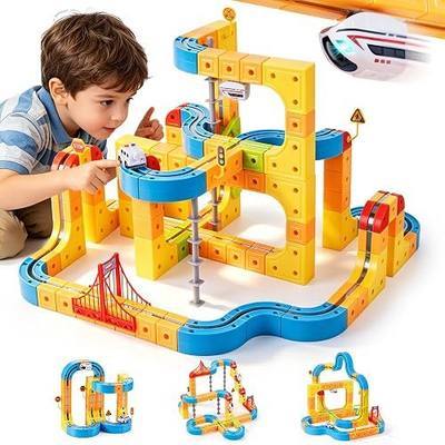 Gofunly Electric Train Set for Kids: 159 Pcs 3D Flexible Race Track Kit | Magnetic Motorized Rail Track Building Toy - Toddler Train Tracks Set Toy - Birthday Gift for Boys and Girls Ages 3-8