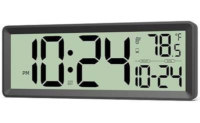 14” Large Digital Wall Clock Battery-Operated with Temperature, Date, DST | Big Digital Clock for kitchen, farmhouse, bedroom, bathroom, classroom, office, living room - Modern, Silent, Easy-to-Read
