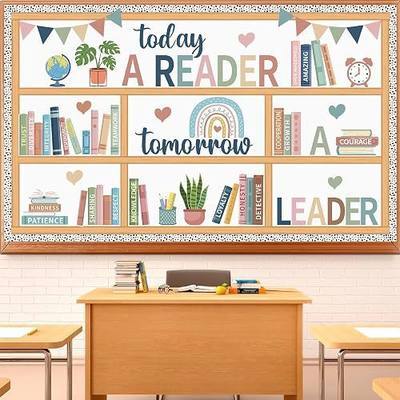 Boho Reading Bulletin Board Sets Bookshelf Bulletin Board Decorations Inspirational Book Border Back to School Library Decor Reading Corner Decor for Classroom Motivational Paper Cutouts Wall Home