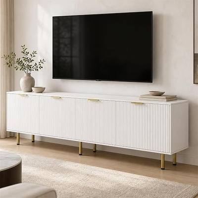 White TV Stand for TVs up to 80 Inch,TV Stands for Living Room & Bedroom,Mid Century Modern TV Console,Entertainment Center with Storage,Entertainment Stand,TV Cabinet for 55,60,65,70,72,75,80 Inch TV