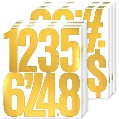 88 Large Number and 88 Symbols Stickers Sticker,16 Sheets Gold | 5 Inch White Self-Adhesive Vinyl 0-9 Stickers Decals for Mailboxes, Doors, Trucks, Windows & Indoor Outdoor Use
