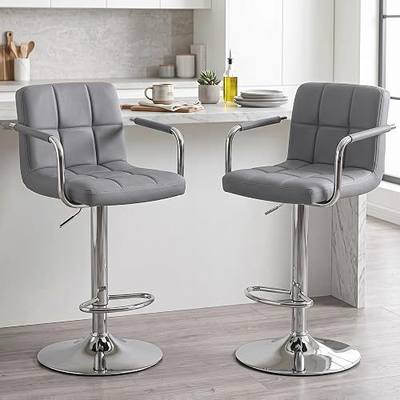 OLIXIS Swivel Bar Stools Set of 2, PU Leather Counter Height Stool with Arm | Upholstered Bar Chairs with Back, BarStools, Adjustable Height, Metal Legs, Kitchen Island, Cafe, Pub, Light Grey