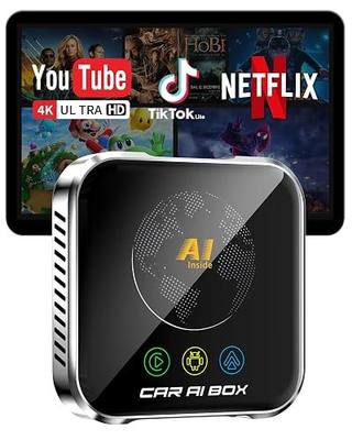 Magic AI Box Wireless CarPlay Adapter, Fast Car Video Box Plug & Play, Easy Setup, Supports Netflix/YouTube/TF Card Streaming Equalizers and More for OEM Wired CarPlay/Android Auto Cars(Smoky Gray)