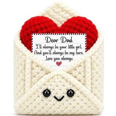 Fathers Day Dad Gifts from Daughter, Handmade Crochet Envelope Best Dad Ever Gift Birthday Gifts for Dads Bonus Step Father Mens, Cute Office Desk Decor