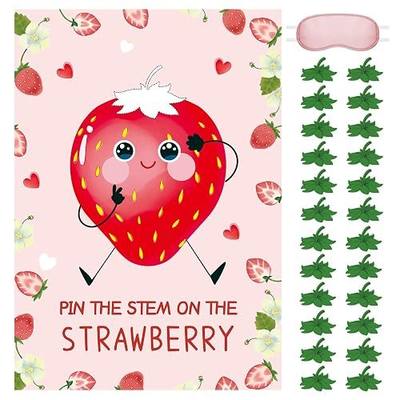 Pin the Stem on the Strawberry Game, Birthday Party Game for Girls Kids | Large Poster with 24 Stickers, Kids Party Game Supplies