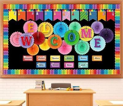 Welcome Back to School Bulletin Board Decorations 3D Rainbow Classroom Bulletin Board Sets Nameplate Paper Fans Welcome Back Banner Cutouts for Kindergarten Elementary Middle School Wall Decor