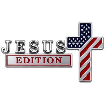 Blessed Jesus Edition Cross Emblem Metal Badge, 3D Jesus Cross Car Emblem | Jesus Christ Cross Edition Car Emblem Stickers with American Flag, Christian Auto Emblem Decal for SUV RV Truck