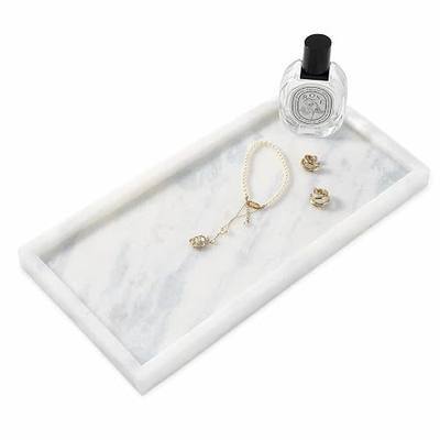 Koville 12" x 6" White Marble Vanity Tray for Home, Marble Bathroom Tray | Luxurious Stone Tray for Home Decor, Storage Trays for Perfume, Jewelry, Decorative Stone Tray for Dresser Organizer