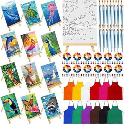 Motipuns 72 Pcs Paint and Sip Kit for Adults 12 Set 8''x10'' Pre Drawn Canvas for Painting with Easels Apron Brushes Palette Printed Canvas Bulk for DIY Birthday Gifts Date Night Party(Animal)