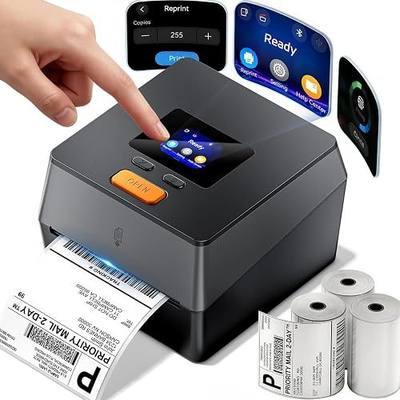 Phomemo Shipping Label Printer with Touchable Screen & 3 Roll Labels | D420D Thermal Printer 4x6 with Built-in Label Bin, Thermal Label Printers Come with 750PCS 4x6 Labels (250 Labels/Roll)