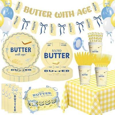 154 Pcs Butter Party Plates and Napkins Salted Butter Themed Party Decor | Yellow Gingham Tablecloth Banner Balloons Funny Foodie Baking Disposable Dinnerware Set for Holiday Birthday Decor