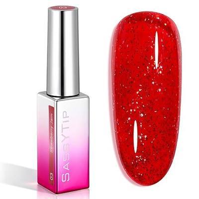 Red Gel Nail Polish, Sparkly Glitter Diamond Red Nail Polish, UV LED Cured | SASSYTIP Hema & TPO Free, Soak Off, Long Lasting Gel Polish, UV LED Cured, 7.5ml Art Manicure Salon DIY at Home for Women
