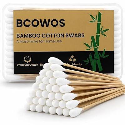 Bcowos Large Cotton Swabs, Oversized Tips, 6" Bamboo Handle, 200 Count | Soft Absorbent Big Cotton Swabs with Storage Case for Dog Ear Cleaning, Tear Stain Care, Paw Cleaning and Daily Pet Grooming