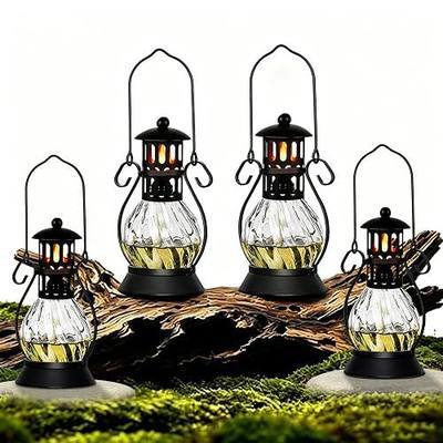 Glass Table Top Torches Set of 4 | 14" Citronella Torches Outdoor Decor | Refillable Flame Light Torch, Decorative Tabletop Lantern for Yard, Patio, Deck, Garden, Party, Landscape