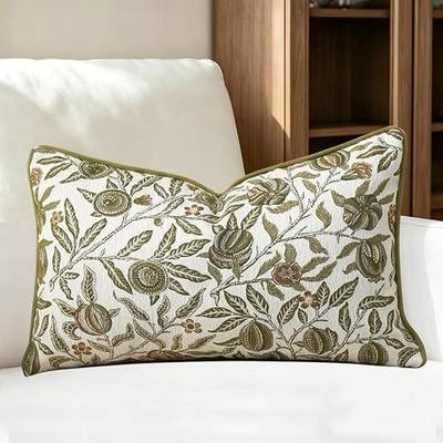 12 X 20 Lumbar Pillow Cover Floral Throw Pillow Cover Sage Green | Soft Velvet Jacquard Vintage Farmhouse Rectange Decorative Pillow Cover for Couch Living Room Bedroom