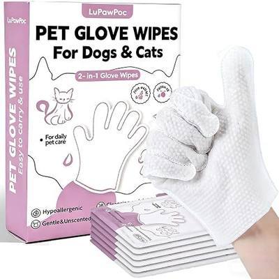 Pet Glove Wipes for Dogs & Cats – 6 Count Per Pack, 2-in-1 Disposable Cleaning Gloves with Aloe & Jojoba Oil, Rinse-Free Deodorizing Grooming Wipes for Daily Paw, Face & Fur Care