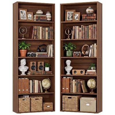 IRONCK Bookshelf and Bookcases 70" Tall, 6 Tiers Display Storage Shelves | Bookshelves Set of 2, Wood Bookcase with Open Display Shelves for Home Office, Living Room, Library, Walnut