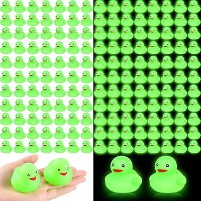 Deekin 100 Pcs 2 Inch Glow in The Dark Rubber Ducks Bulk Green Squeaky Summer Light up Ducks Floating Bathtub Toy for Bath Bathtub Baby Shower Summer Pool Birthday Party Favors Supplies