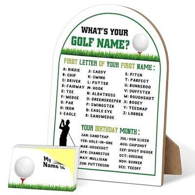 Golf Party Decoration, What's Your Golf Name Game, 6x8 Arch Wooden Sign with 30 Stickers, Sports Birthday Party Supplies, Party Decor for Golf Celebrations Retirement Parties Family Office Activity