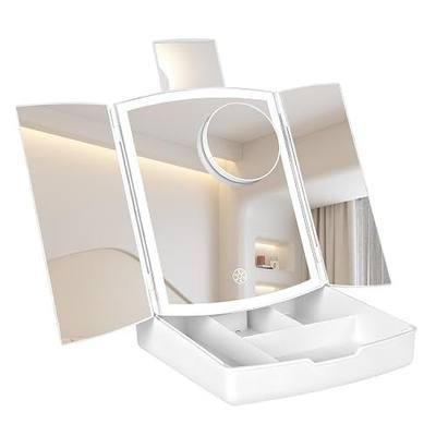 Makeup Mirror with Lights, Tri-Fold Vanity Mirror, 3 Colors, 5X/10X