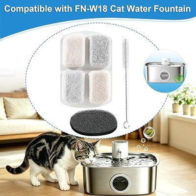 8PK Dog Fountain Filter Replacement, Fit FN-W18 | More filters, better protection – 8 filters + 8 sponges + 1 cleaning brush. Lasts longer than original 6-packs