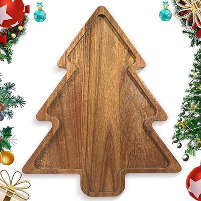 Acacia Wood Christmas Tree Charcuterie Board Tray Platter, Xmas Serving Tay for Christmas Holiday Kitchen Decor Decotarions Cutting Board Hostess Gifts
