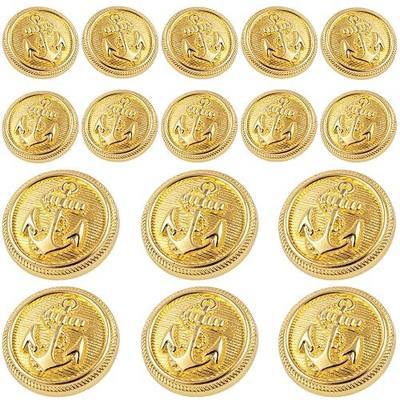 Bright Gold Buttons for Blazer, 16pcs Metal Blazer Buttons for Clothes, 18mm/0.7IN 23mm/0.9IN Replacement Shank Buttons Sewing for Suit Coat Sweater Jacket DIY Crafts