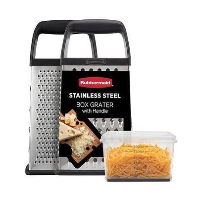 Rubbermaid EZ Grip Box Grater, Stainless Steel Cheese Grater & Container - BPA Free Multi-Surface Cheese Shredder & Food Grater for all Vegetables | Graters for Kitchen -Non-Slip Base, Dishwasher Safe