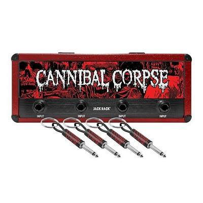 P Pluginz Jack Rack wall mounting Key Hanger. Includes 4 Guitar Plug Keychains and wall mounting Hardware. (Cannibal Corpse)