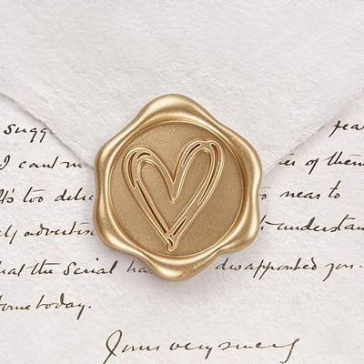 Pollize 50PCS Gold Heart Wax Seal Stickers, Self-Adhesive Envelope Stickers | 3D Embossed Pre-made Wax Seals for Wedding Invitation, Gift Wrapping, Graduation Party