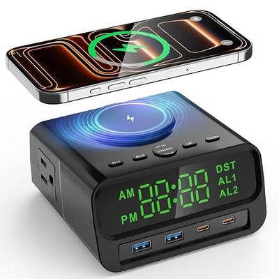 XBA Digital Alarm Clock with 15W Magsafe Wireless Charging for Bedroom | Dual Alarms with Snooze, 4-Level Display Dimmer, 12/24H Time Format, Clean Nightstand Setup, bedroom/desk/guest room