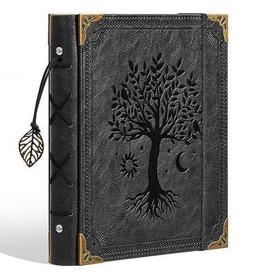 Ovesmusl Vintage Photo Album 4x6 Leather Scrapbook Album with Writing Space 120 Photos & 30 Sheets DIY Paper Memory Albums Book for Anniversary Travel Vacation Family Tree, Black Tree