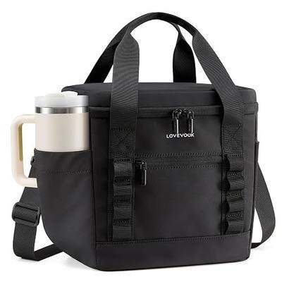 LOVEVOOK Insulated Lunch Bag for Women men, Large Leakproof Adult Lunch Box | 180° Wide Opening, Fits 40oz Cup, Heat-Sealed Leakproof, 4-Layer Thermal Insulation, Multi-Functional DIY Webbing