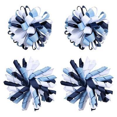 School Spirit Korker Hair Bow Clips 4Pcs Navy White Blue Curly Corker Ribbon Cheer Bow Alligator Barrettes Birthday Back School Uniform Dress Accessories Gift for Teen Girls Women